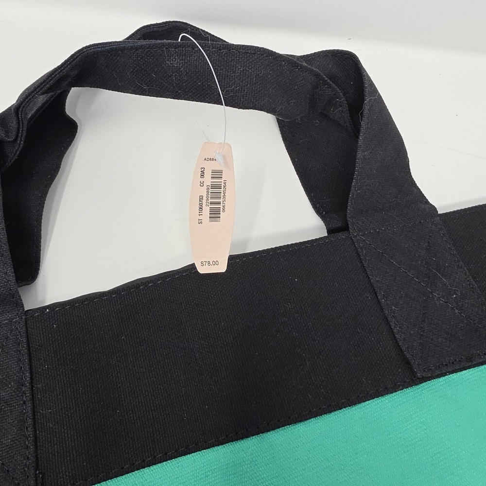 Victoria's Secret Tote Bag Women Large Teal Blue Black Canvas Logo Colorblock - Picture 7 of 8